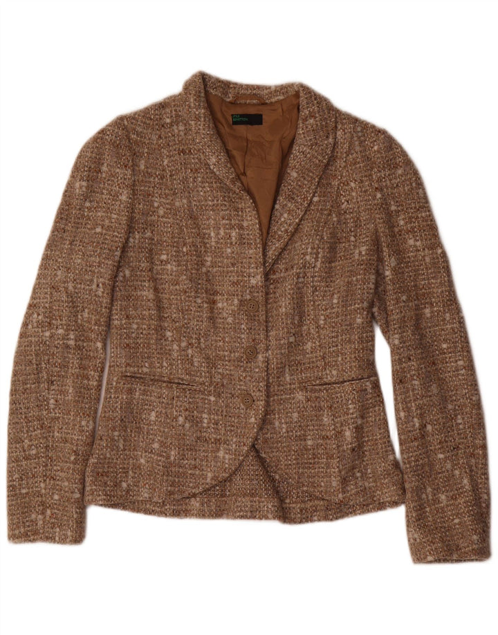 Jaqueta blazer feminina de 3 botões Benetton IT 42 acrílico manchado marrom médio