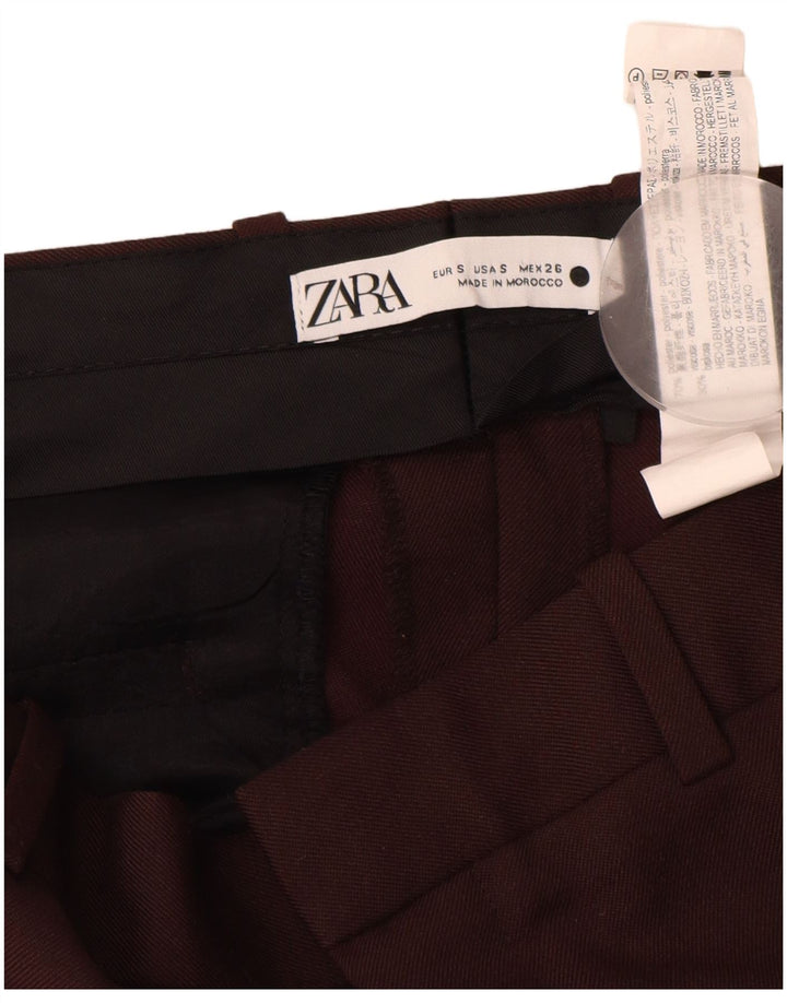 Zara Calça Chino Reta Feminina Pequena W26 L28 Marrom Poliéster