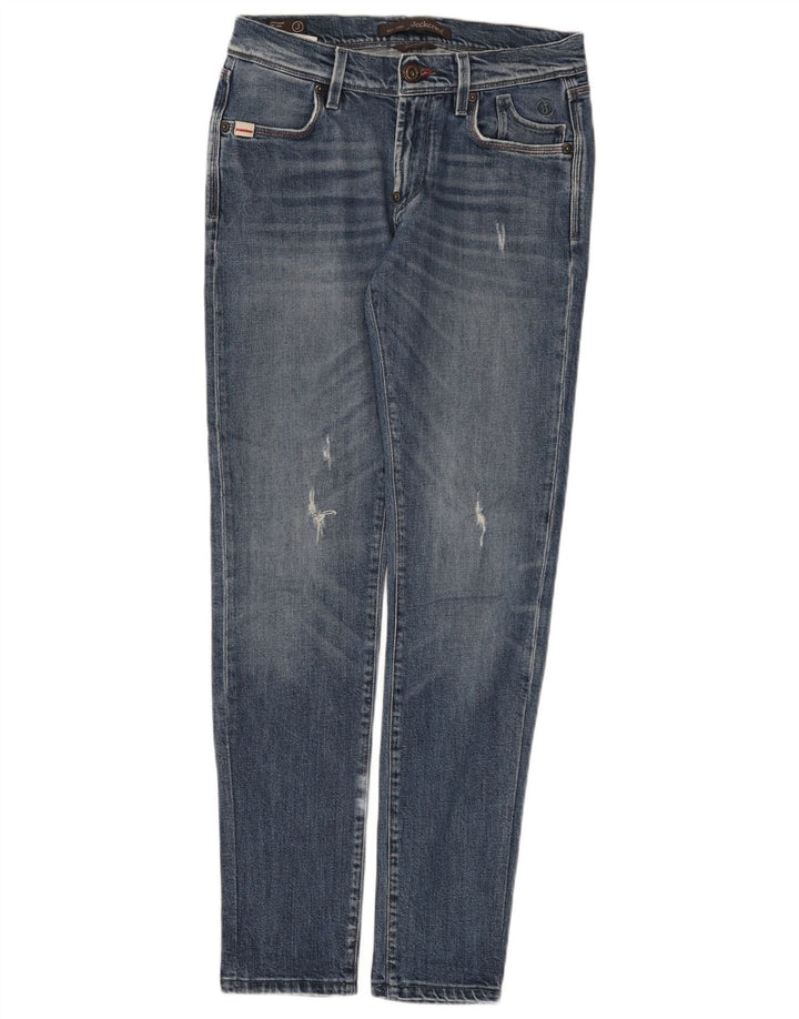 Jeans Jeckerson feminino baixo e desgastado W29 L31 algodão azul