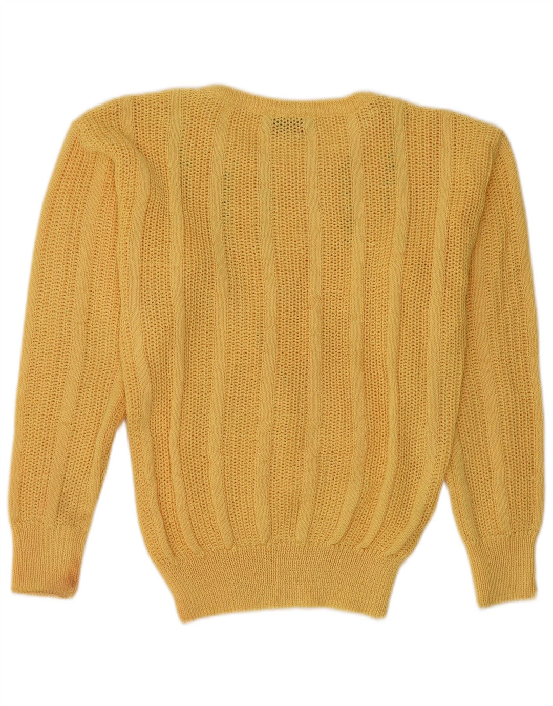 Suéter feminino VINTAGE com gola canoa Reino Unido 12 acrílico amarelo médio