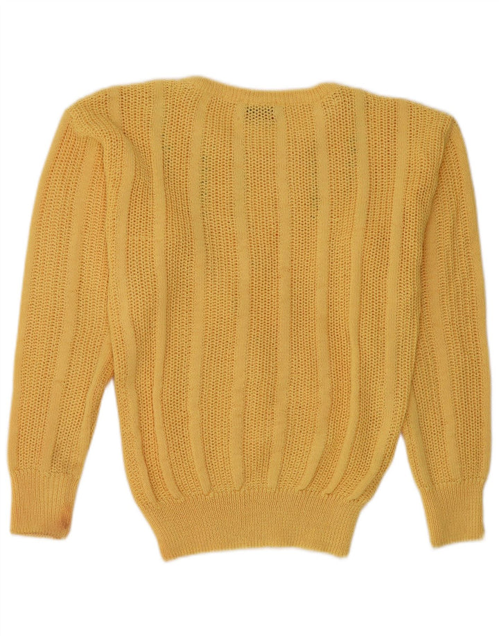 Suéter feminino VINTAGE com gola canoa Reino Unido 12 acrílico amarelo médio