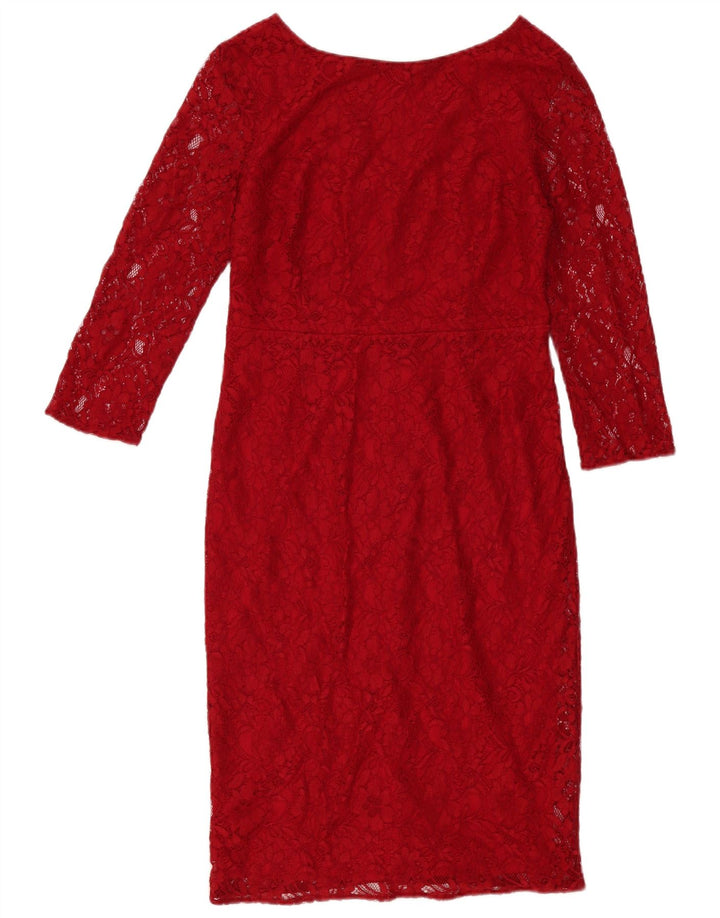 Vestido feminino Oasis manga 3/4 com bainha UK 12 médio vermelho floral poliamida