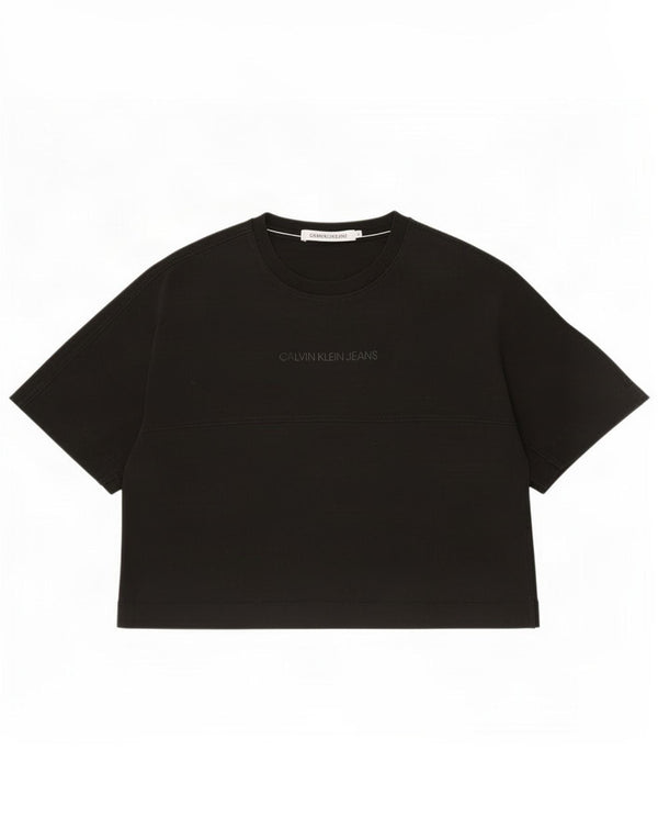 Calvin Klein Jeans Camiseta Feminina Crop Graphic Top Reino Unido 10 Pequeno Algodão Preto