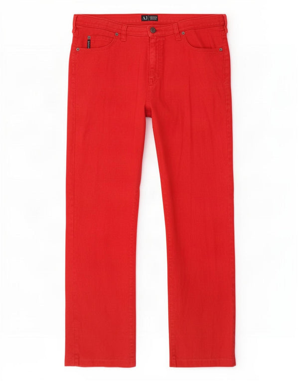 Calça feminina reta casual Armani W32 L29 linho vermelho