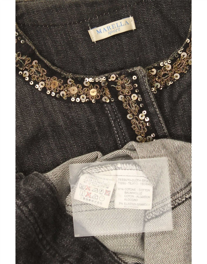 Jaqueta jeans feminina Marella UK 16 grande algodão cinza