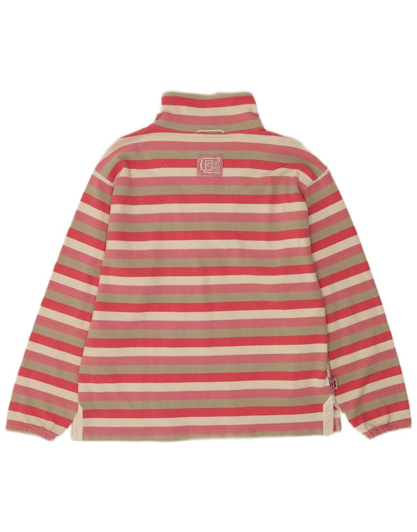 Suéter feminino vintage com gola e zíper Reino Unido 16 grande algodão listrado rosa