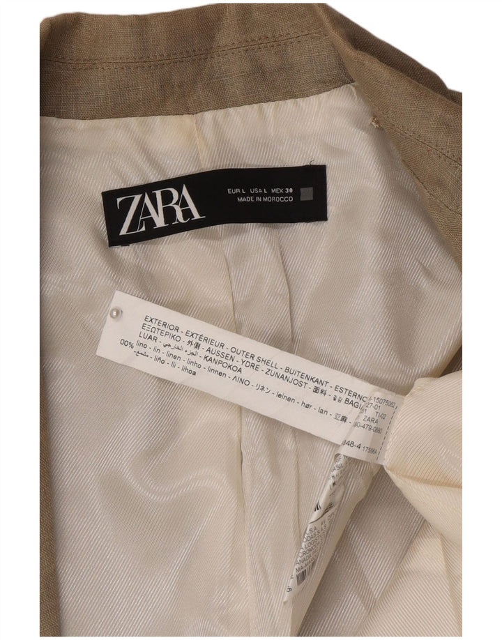 Jaqueta Zara Womens Open Blazer Reino Unido 16 Grande Linho Bege