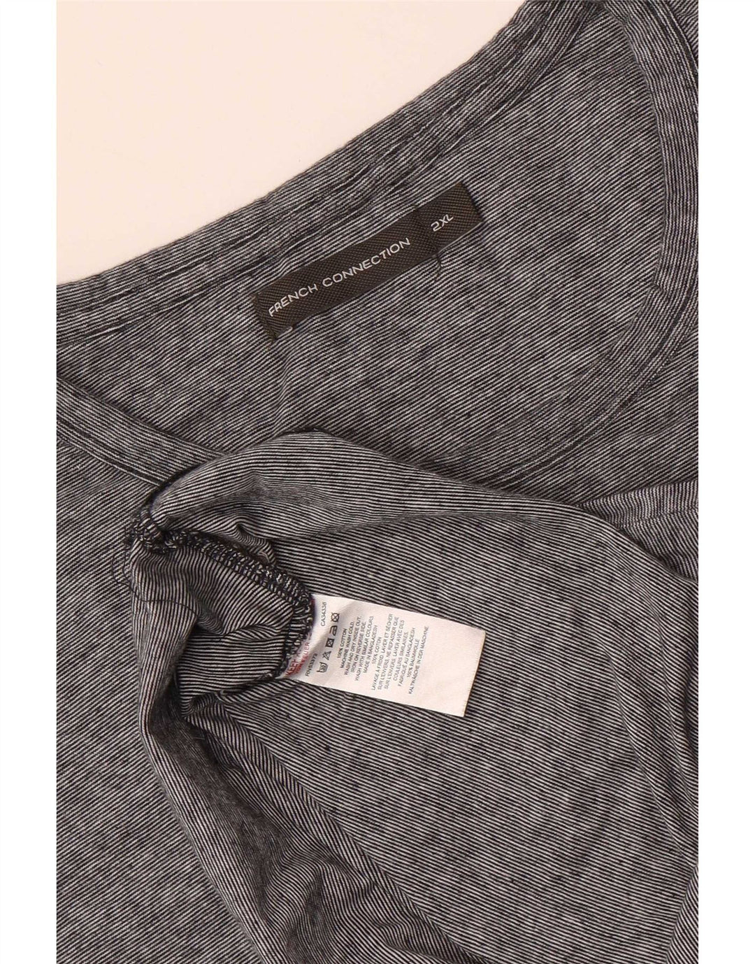 Camiseta masculina French Connection Top 2XL algodão listrado cinza