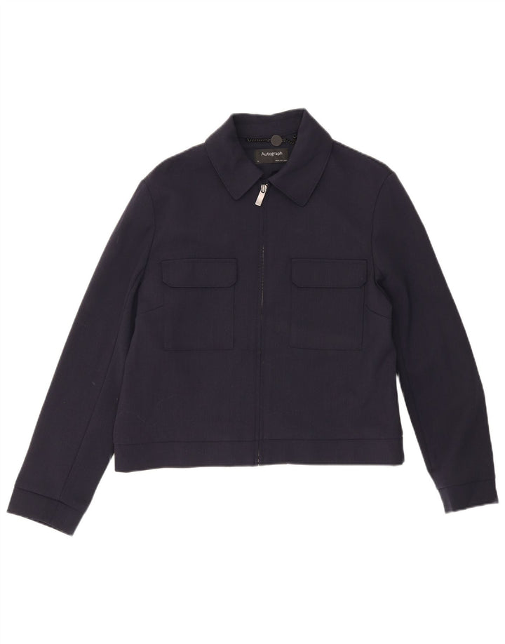 Jaqueta bomber feminina Autograph da MARKS & SPENCER Reino Unido 12 lã azul marinho médio