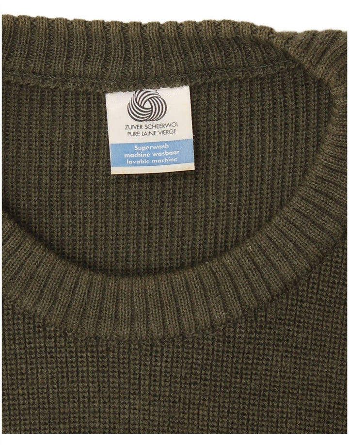 Suéter masculino VINTAGE militar com gola redonda, grande lã virgem cáqui