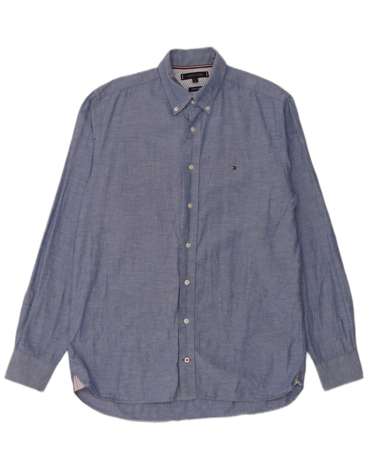 Camisa masculina Tommy Hilfiger de algodão azul médio