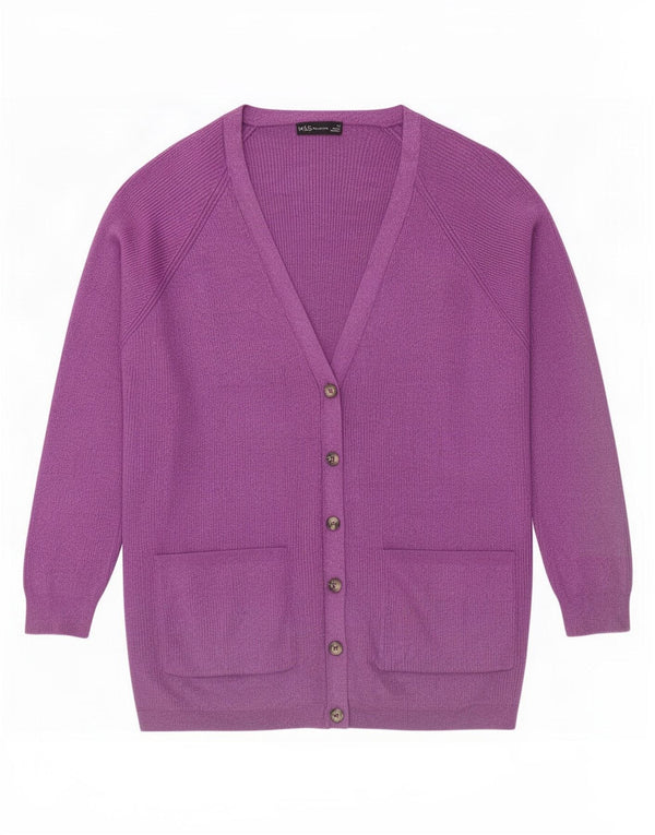 Suéter cardigã feminino Marks & Spencer UK 18 XL roxo manchado de viscose