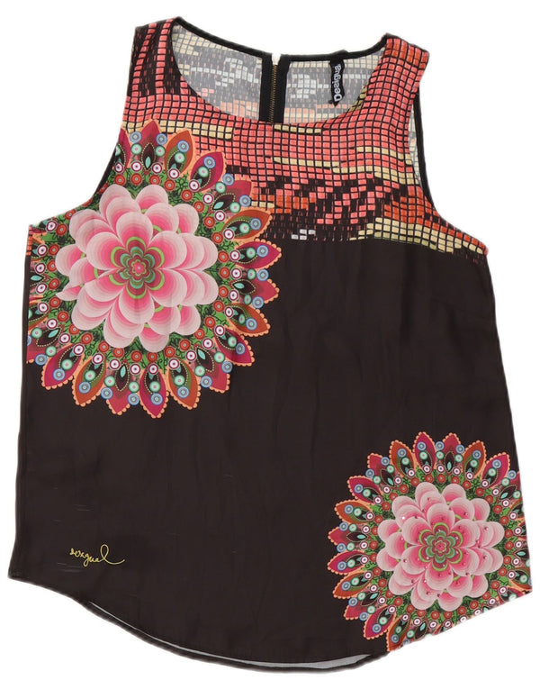 Blusa feminina sem mangas Desigual Top UK 16 grande preto floral