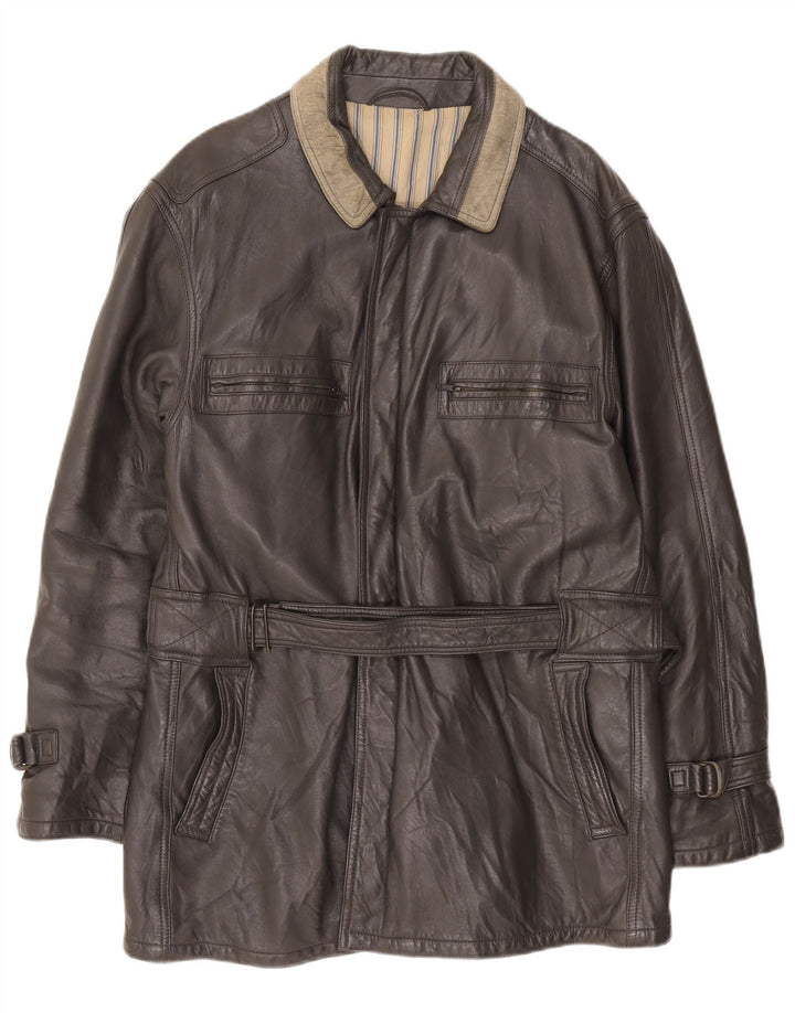 Casaco de couro masculino vintage UK 40 grande bloco colorido cinza