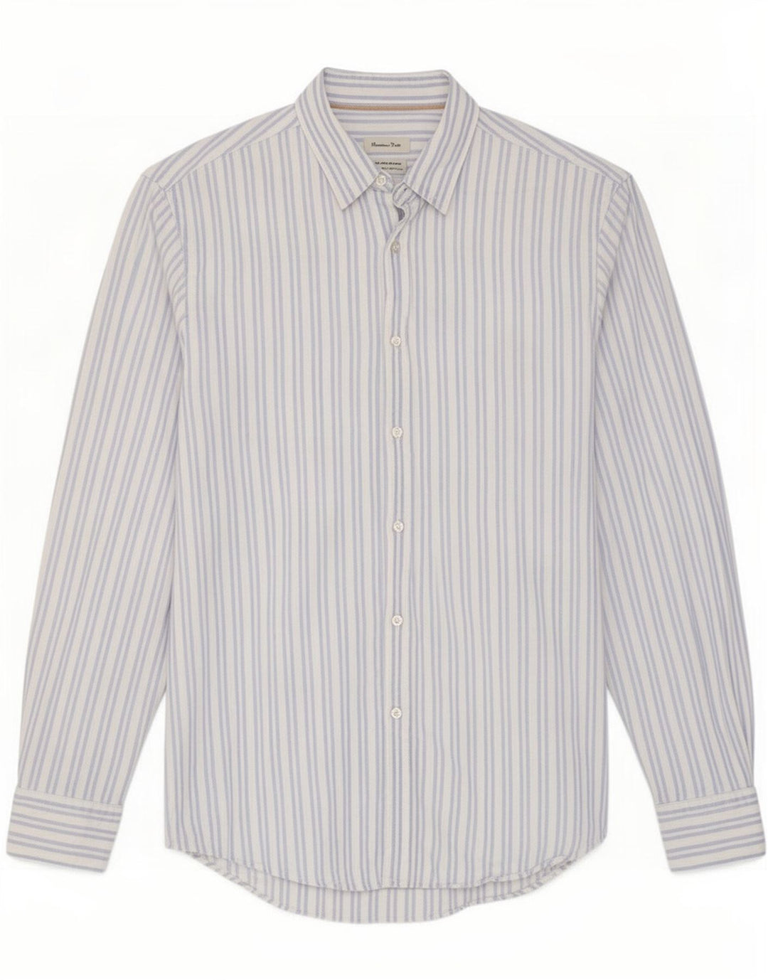 Camisa masculina Massimo Dutti grande algodão listrado azul