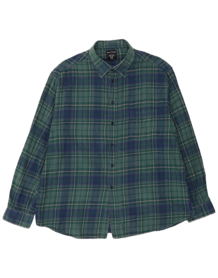 Camisa masculina de flanela James Pringle 2XL algodão xadrez verde