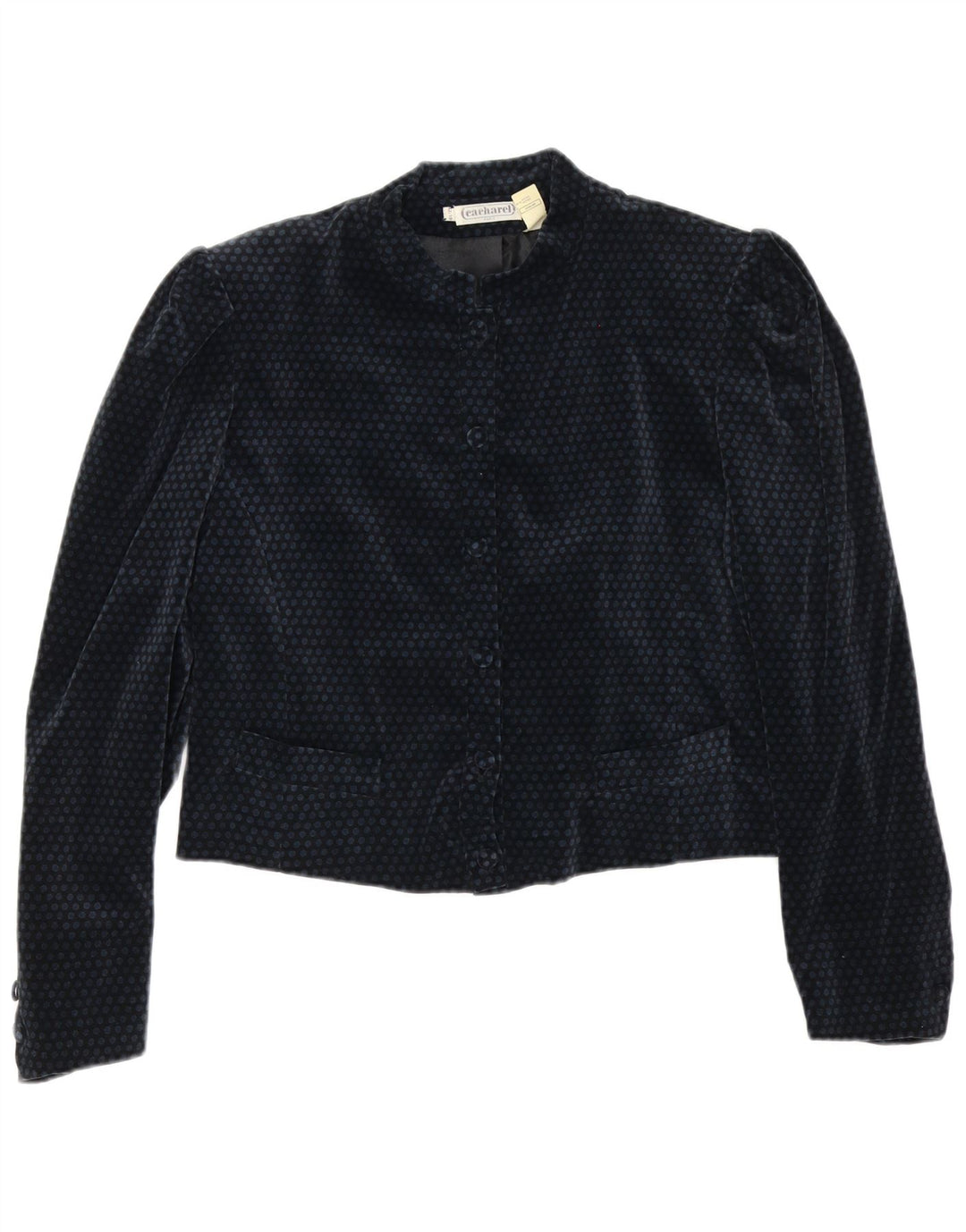 Jaqueta Blazer Feminina Cacharel Crop 6 Botões EUA 10 Grande Bolinhas Azul Marinho