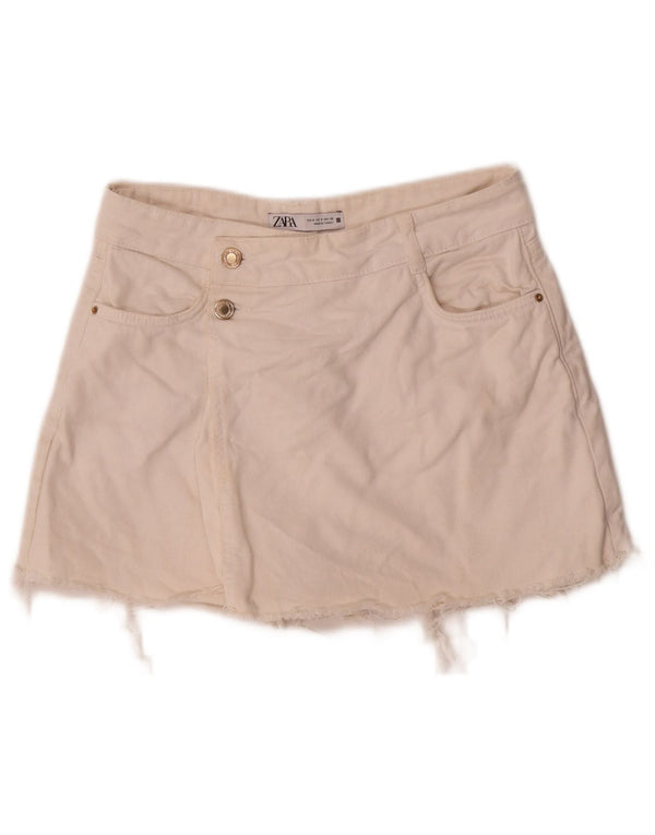 Zara Shorts jeans feminino pequeno W26 algodão branco
