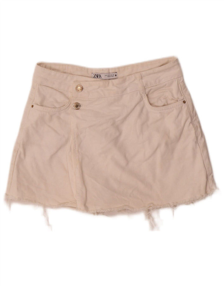 Zara Shorts jeans feminino pequeno W26 algodão branco