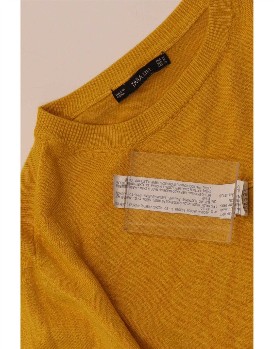 Suéter feminino Zara com gola redonda e viscose amarela média UK 12