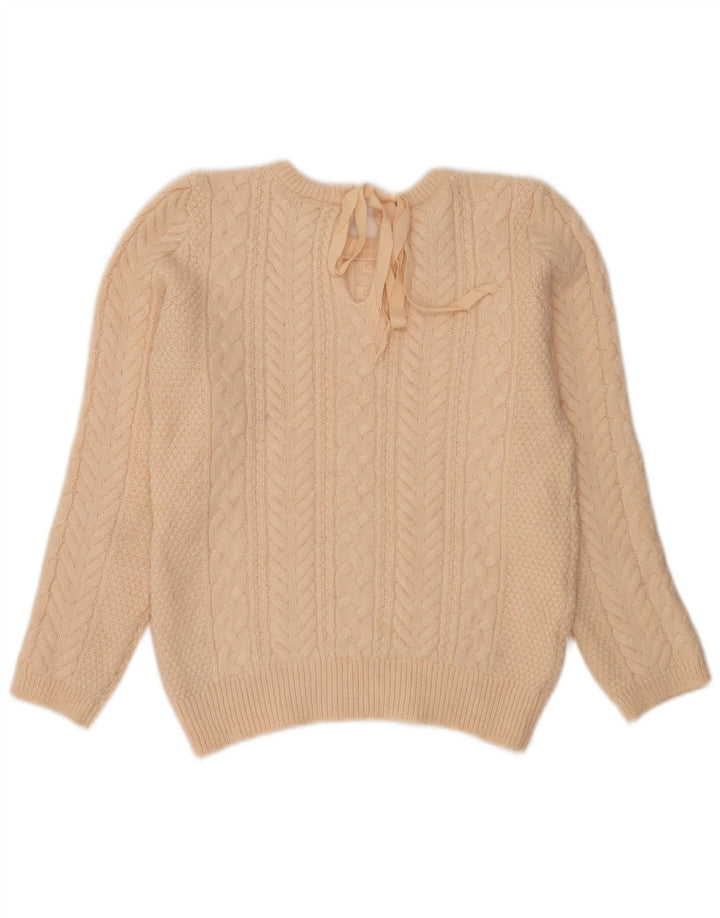 Suéter feminino Zara com gola redonda, Reino Unido 16, grande lã bege