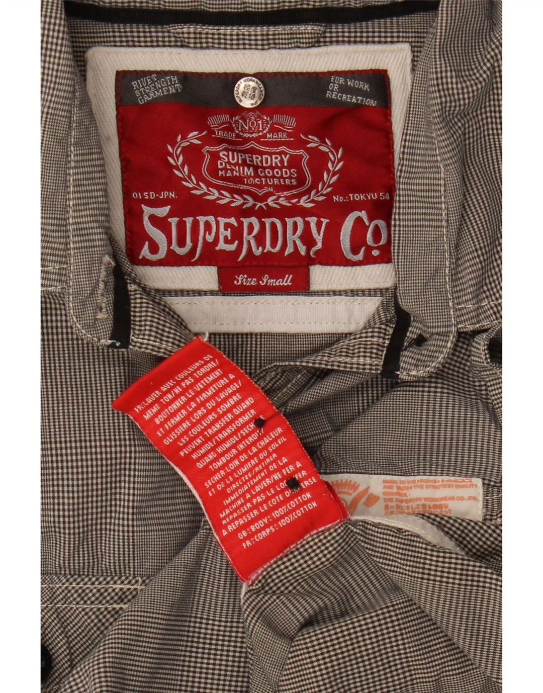 Camisa feminina Superdry manga 3/4 Reino Unido 10 algodão houndstooth cinza pequeno