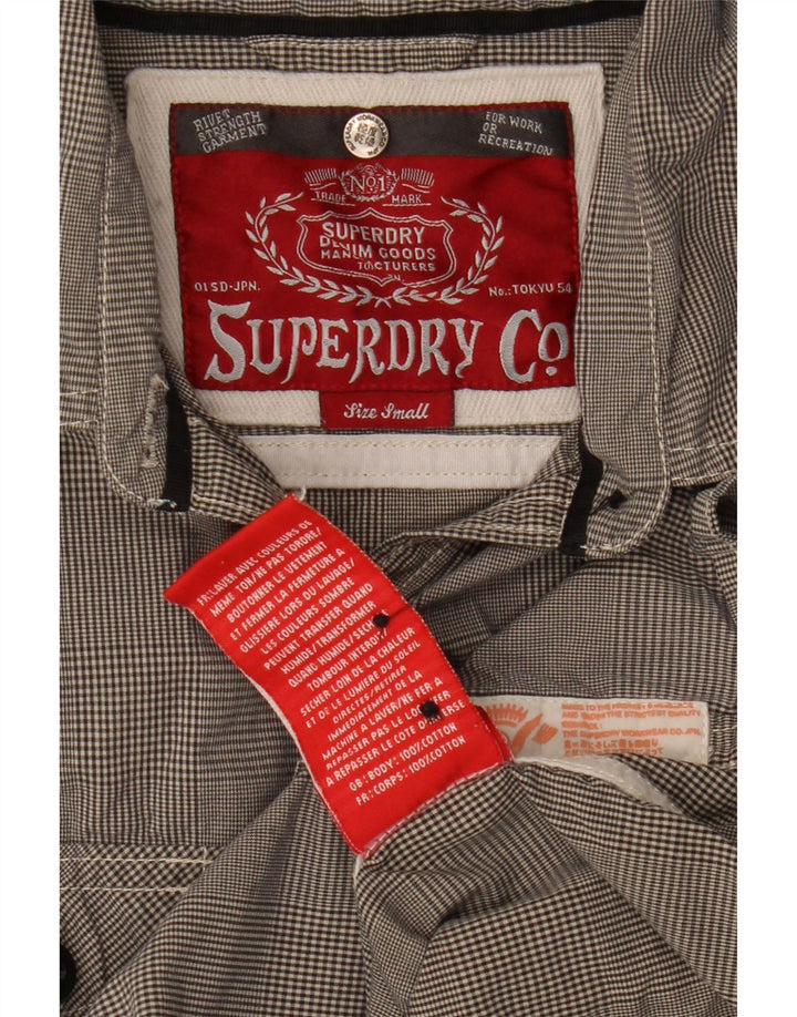 Camisa feminina Superdry manga 3/4 Reino Unido 10 algodão houndstooth cinza pequeno