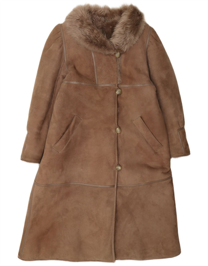 Casaco feminino vintage de shearling IT 42 marrom médio