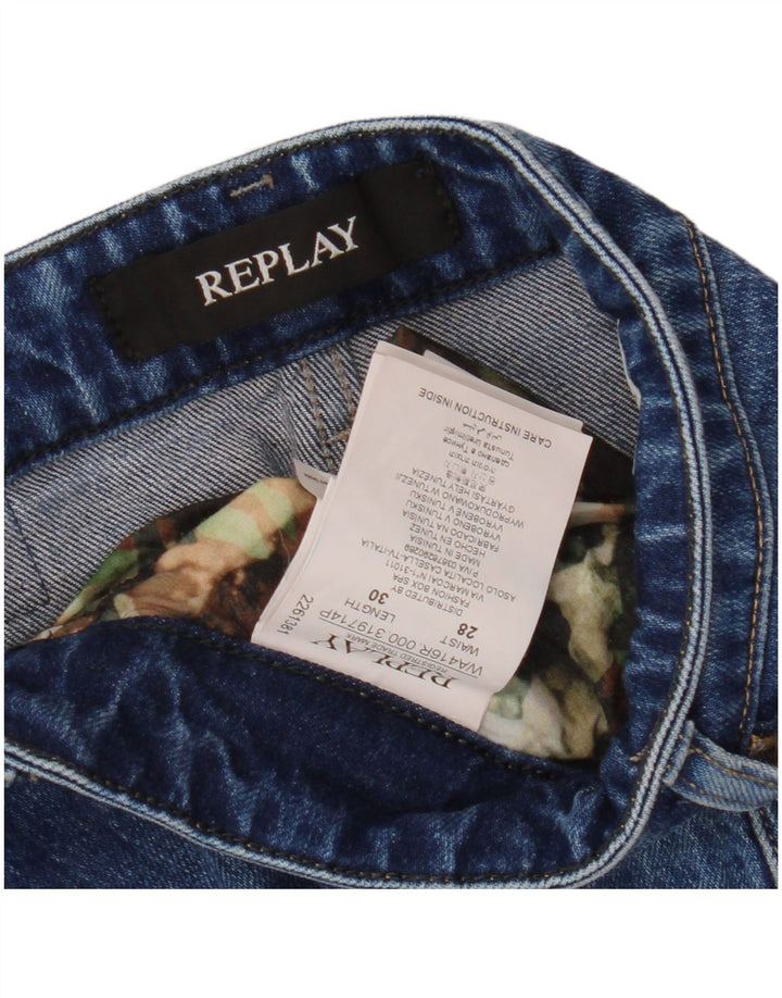 REPLAY Jeans feminino slim desgastado W28 L30 algodão azul