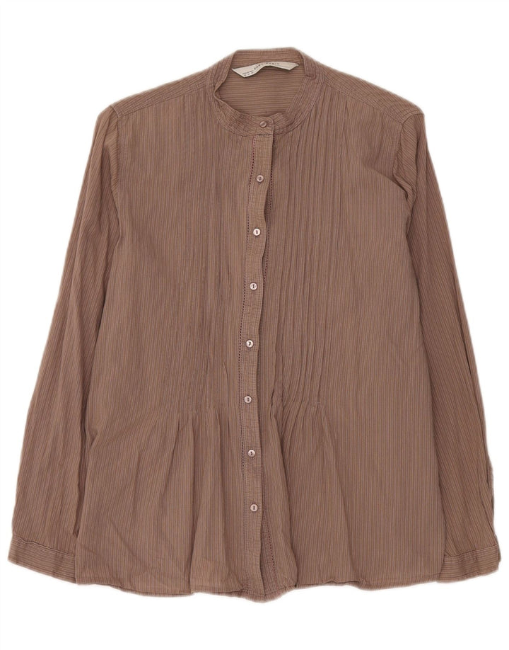 Camisa de smoking feminina Zara Reino Unido 12 listrado marrom médio