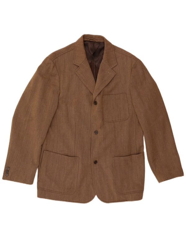Luciano Barbera Jaqueta blazer masculina de 3 botões IT 54 2XL lã marrom clássica