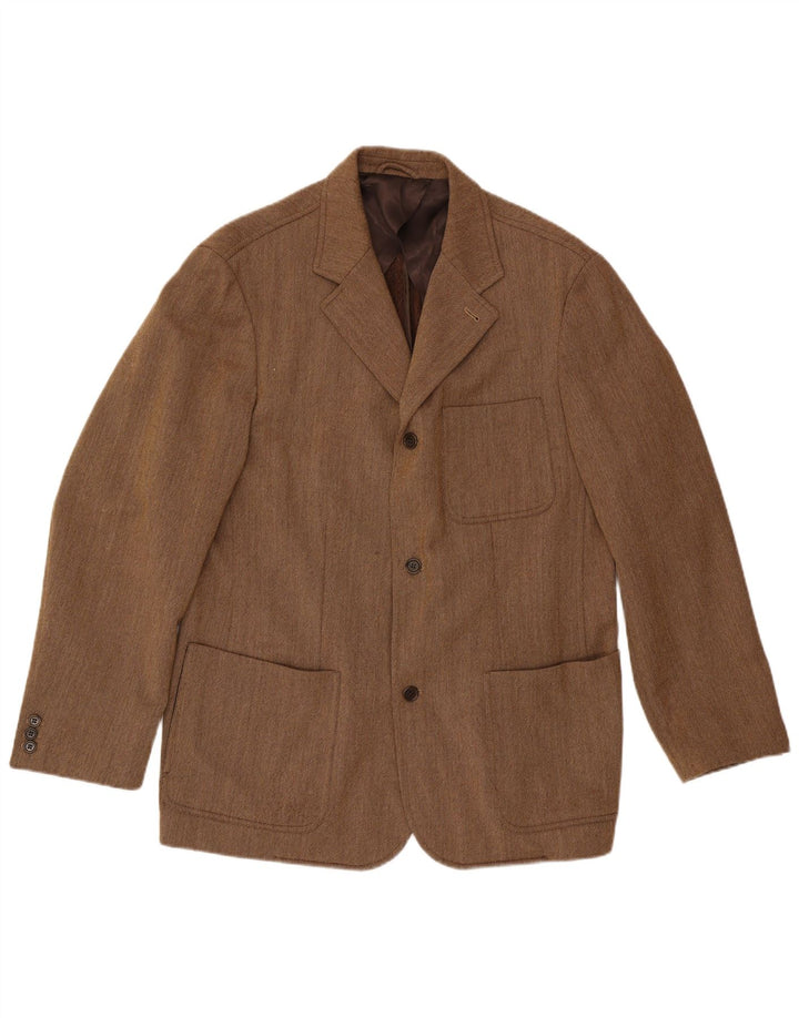 Luciano Barbera Jaqueta blazer masculina de 3 botões IT 54 2XL lã marrom clássica