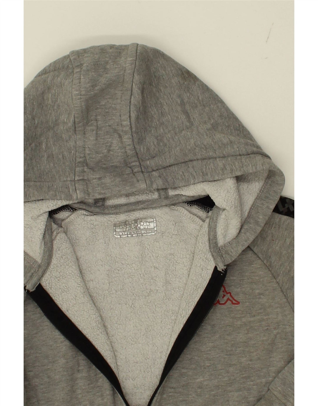 KAPPA Boys Graphic Zip Hoodie Sweater 7-8 Years Grey Cotton Vintage Kappa and Second-Hand Kappa from Messina Hembry 