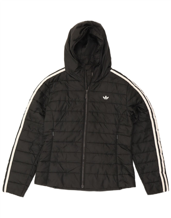 Jaqueta acolchoada com capuz feminina Adidas UK 12 poliéster preto médio