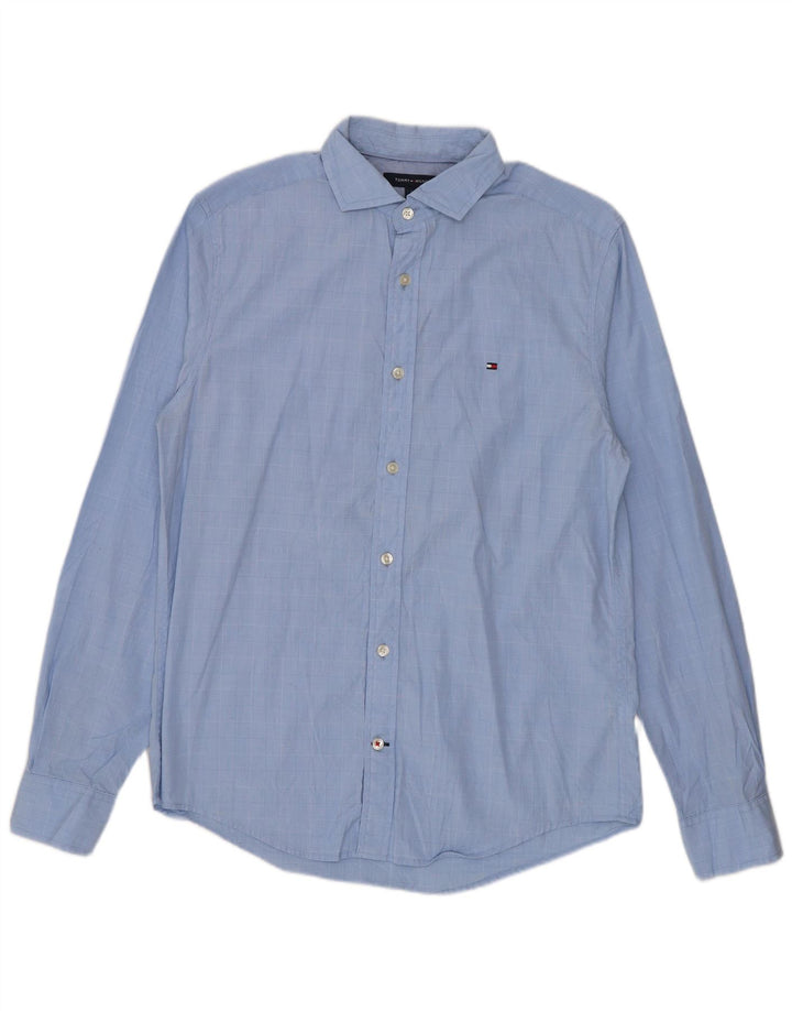 Camisa masculina Tommy Hilfiger pequena xadrez azul de algodão