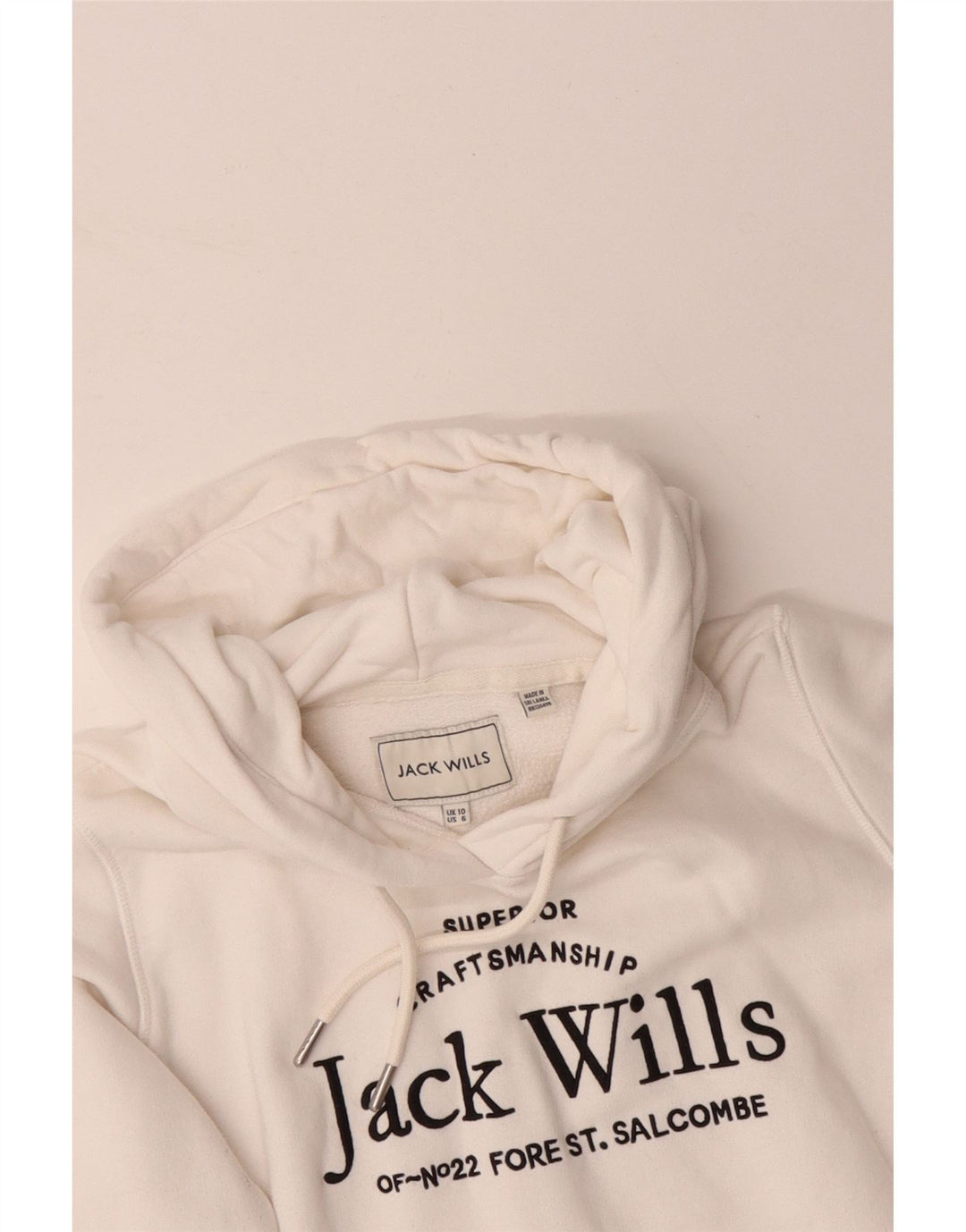 JACK WILLS Suéter feminino com capuz grande e gráfico Reino Unido 10 algodão branco pequeno