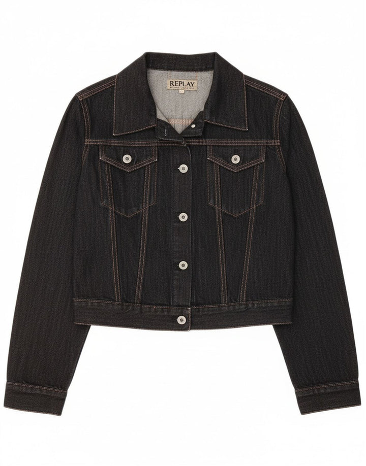 Jaqueta jeans feminina Replay UK 14 grande algodão preto
