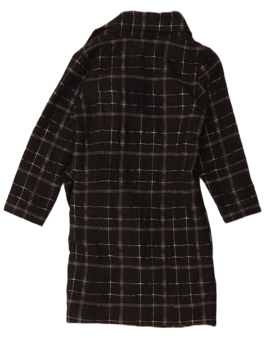 Sobretudo oversized feminino vintage US 2 XS lã xadrez preta