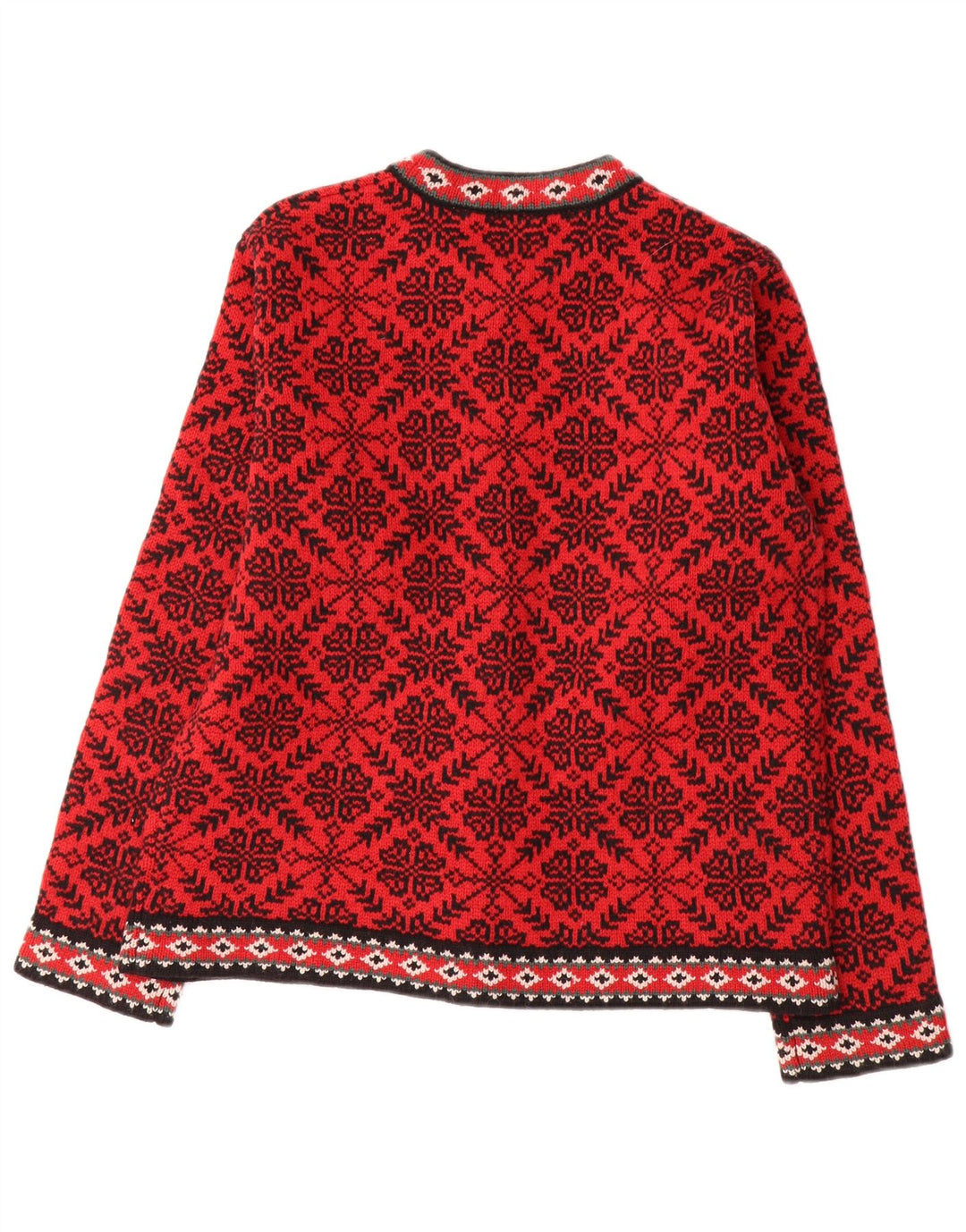 Suéter cardigã feminino L.L.Bean Reino Unido 14 médio vermelho Fair Isle lã