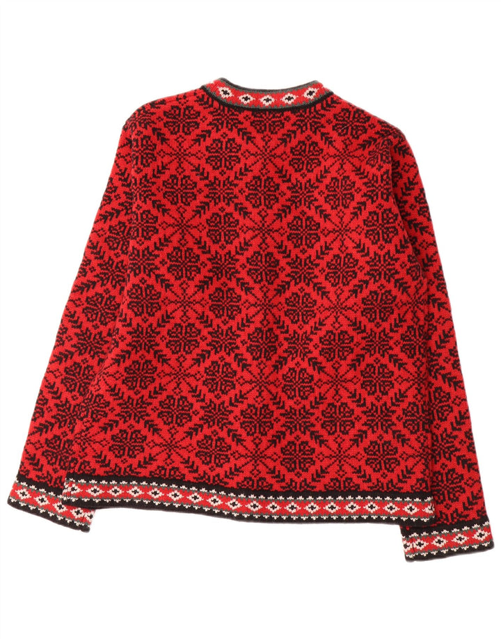 Suéter cardigã feminino L.L.Bean Reino Unido 14 médio vermelho Fair Isle lã