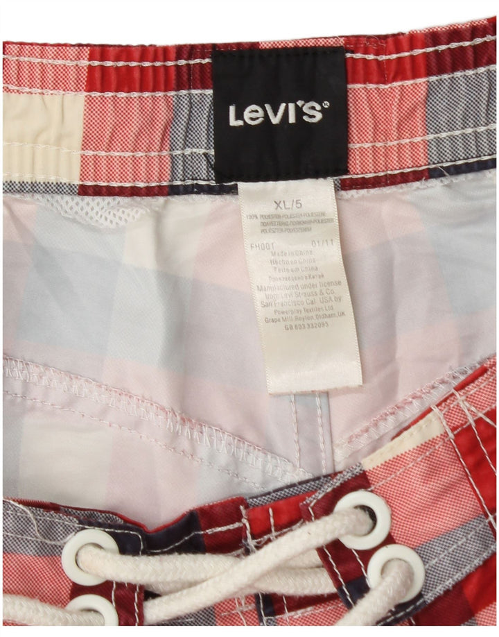 Shorts de natação masculino Levi's XL vermelho xadrez poliéster