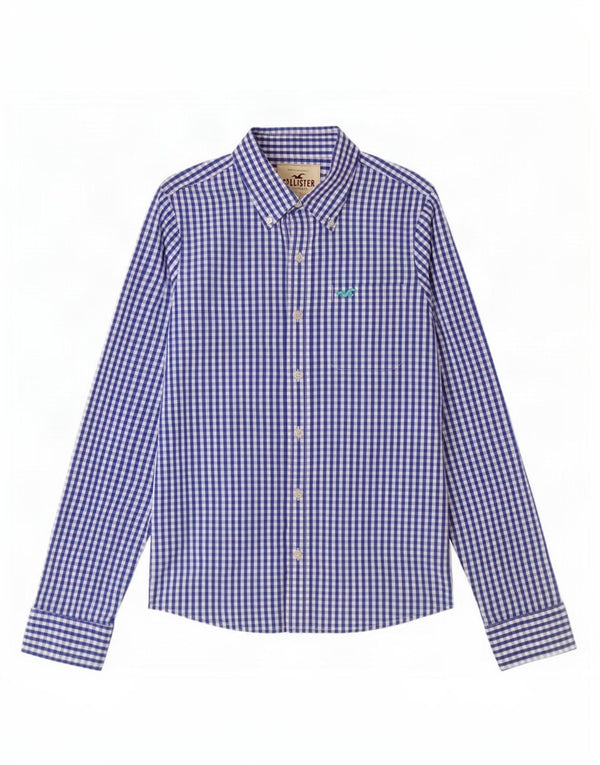 Camisa masculina Hollister de algodão guingão azul médio
