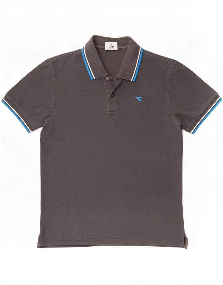 Camisa polo masculina Diadora pequena algodão cinza