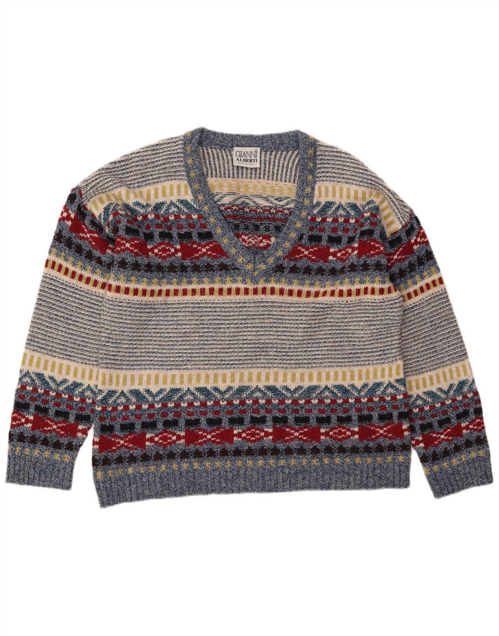 Suéter masculino Gianni Alberti com decote em V IT 52 grande multicolorido