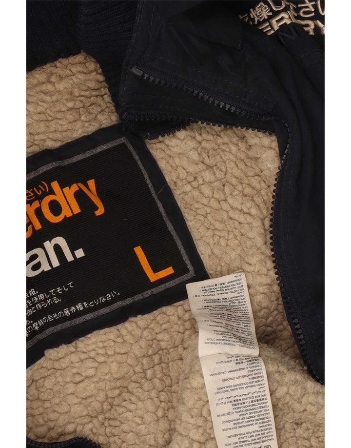 Jaqueta Parka com capuz feminina Superdry UK 14 grande poliéster azul marinho