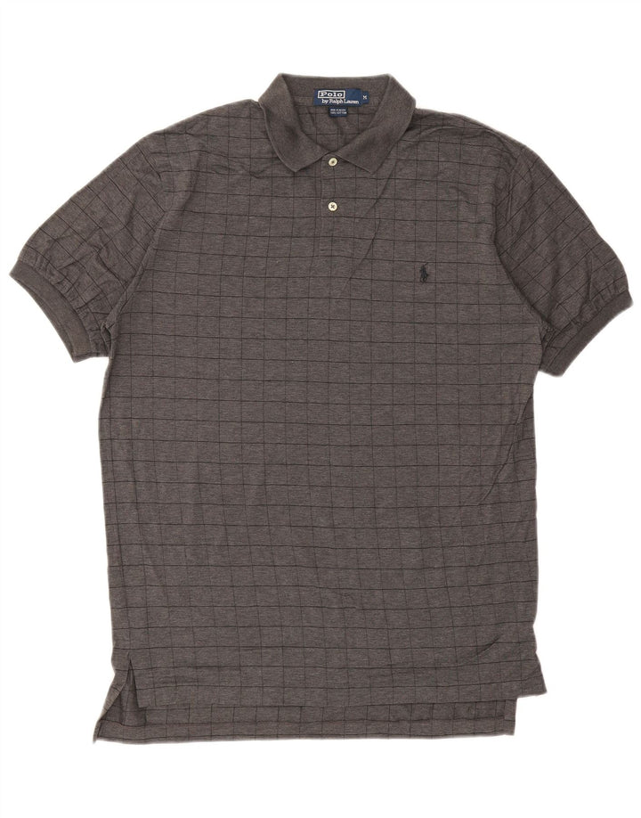 Camisa polo masculina POLO RALPH LAUREN algodão xadrez cinza médio