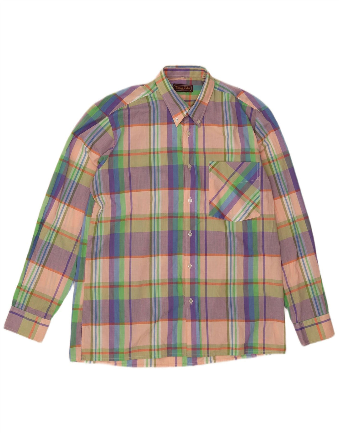 Camisa xadrez masculina vintage de poliéster xadrez multicolorido médio