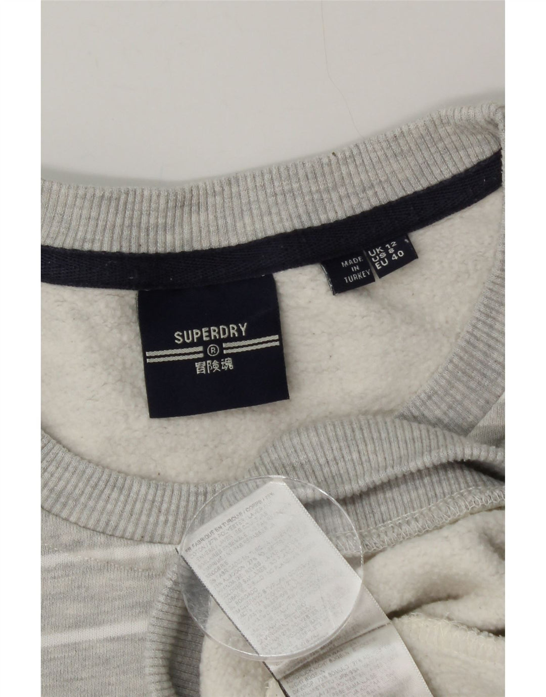 Suéter gráfico feminino Superdry UK 12 algodão listrado cinza médio