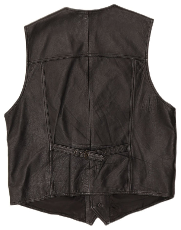 Colete de couro masculino vintage grande couro preto