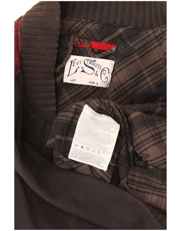 Jaqueta bomber masculina LEVI'S UK 40 grande marrom colorblock algodão